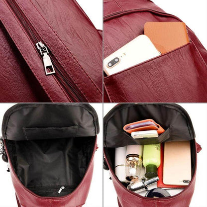 Secure Leather Ladies Backpack - Genuine Soft Sheepskin Rucksack