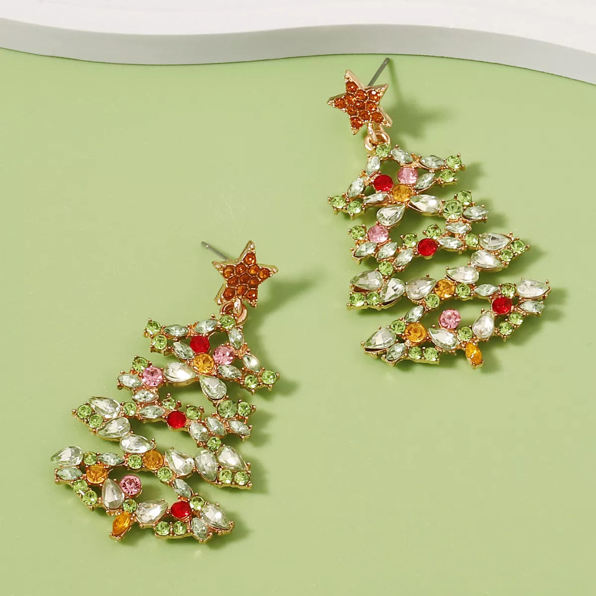 Sparkly Xmas Tree Dangle Earrings with Stones