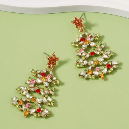 Sparkly Xmas Tree Dangle Earrings with Stones