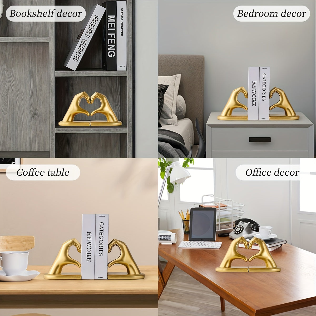 Elegant Heart Shaped Book Ends in Rose Gold