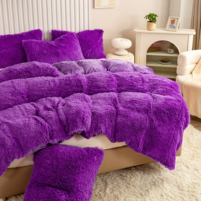 Cozy Fesara Plush Duvet Cover Set with Zipper