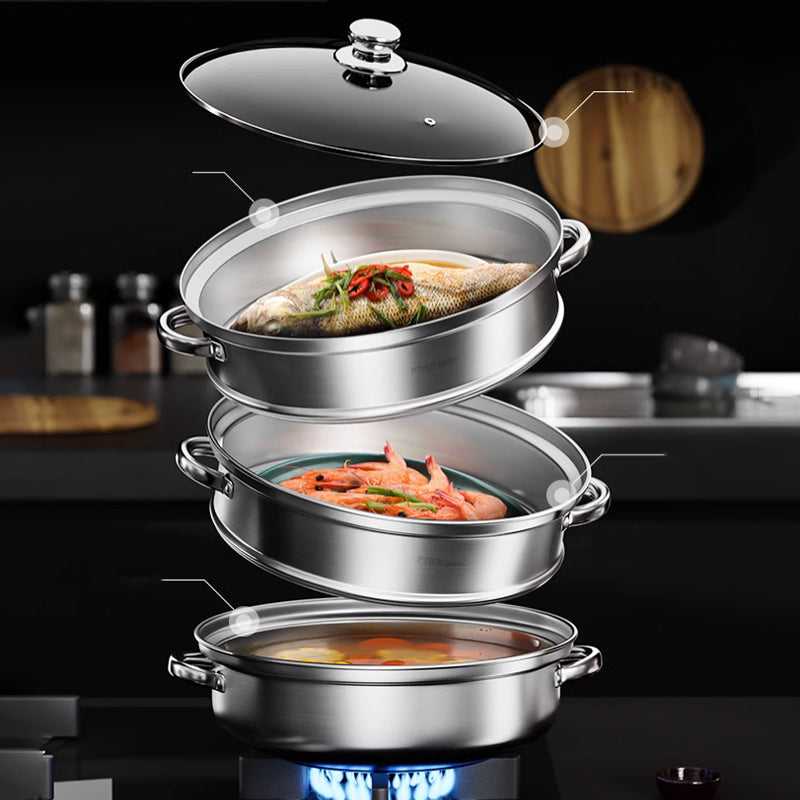 Easy 3-Layer Stainless Steel Food Steamer - Fesara