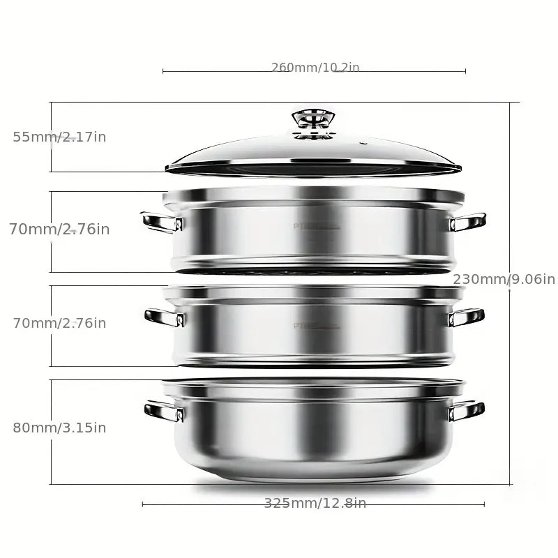 Easy 3-Layer Stainless Steel Food Steamer