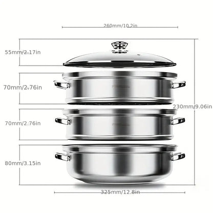 Easy 3-Layer Stainless Steel Food Steamer