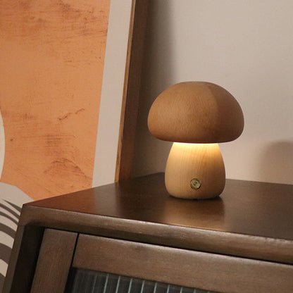 Natural Wooden Mushroom Table Lamp