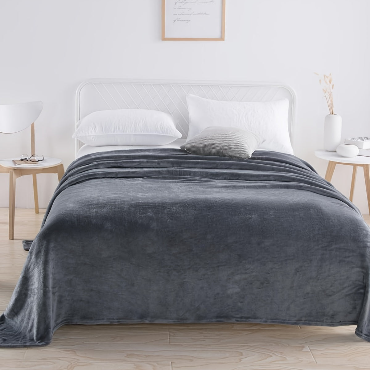 Soft Gray Plush Throw Blanket