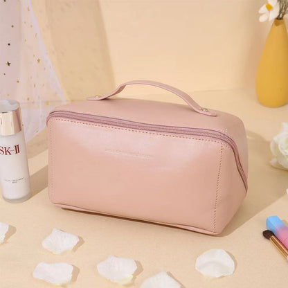 Compact Leather Travel Makeup Bag