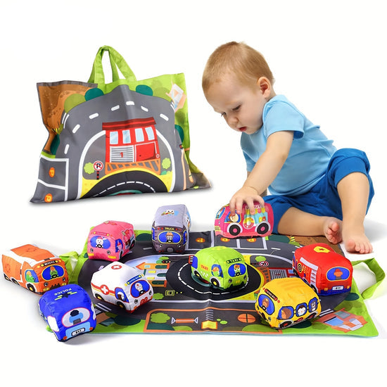 Portable 2-in-1 Soft Toy Cars Playset with Storage Bag