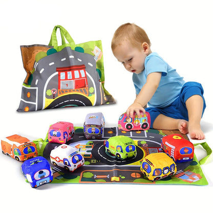 Portable 2-in-1 Soft Toy Cars Playset with Storage Bag