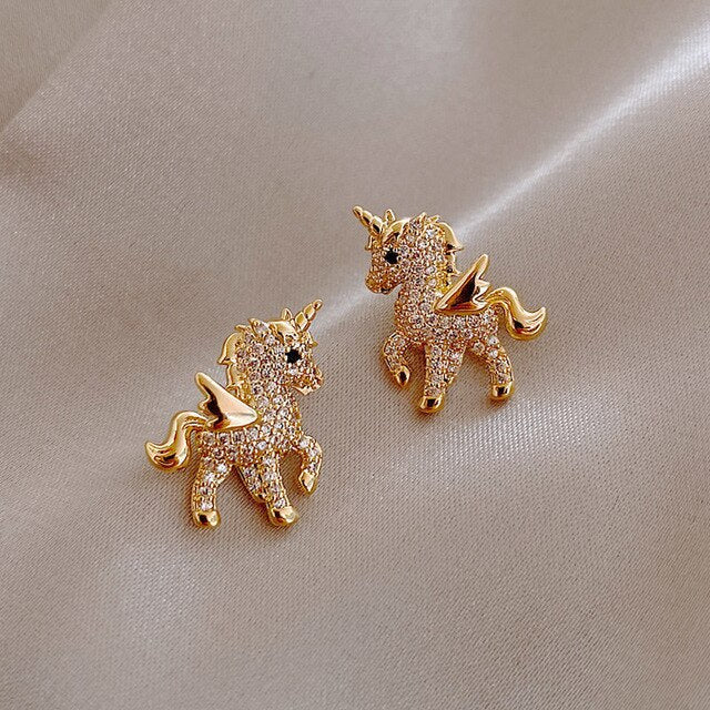 Sparkling Unicorn Earrings with Zirconia Stones - Fesara