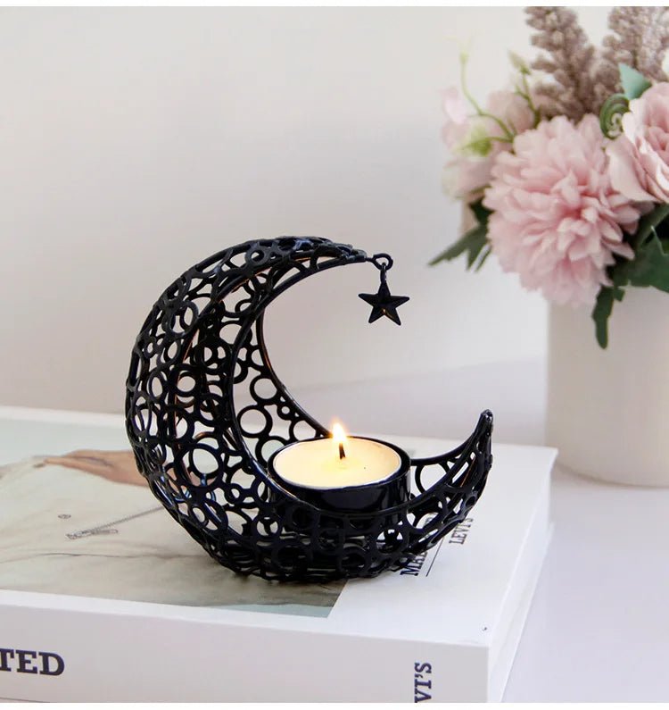 Luxurious Metal Crescent Moon Tea Light Holders - Fesara