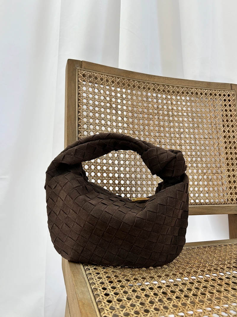 Small Luxury Suede Crossbody Bag with Gold Details