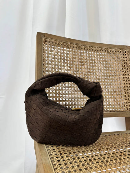 Small Luxury Suede Crossbody Bag with Gold Details