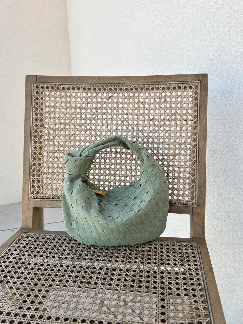 Small Luxury Suede Crossbody Bag with Gold Details