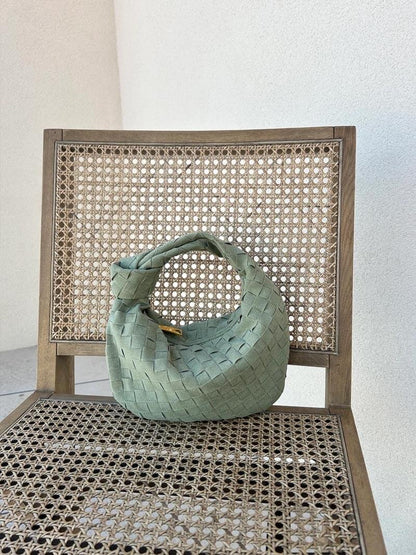 Small Luxury Suede Crossbody Bag with Gold Details