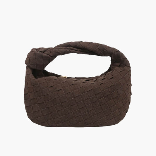 Small Luxury Suede Crossbody Bag with Gold Details - Fesara
