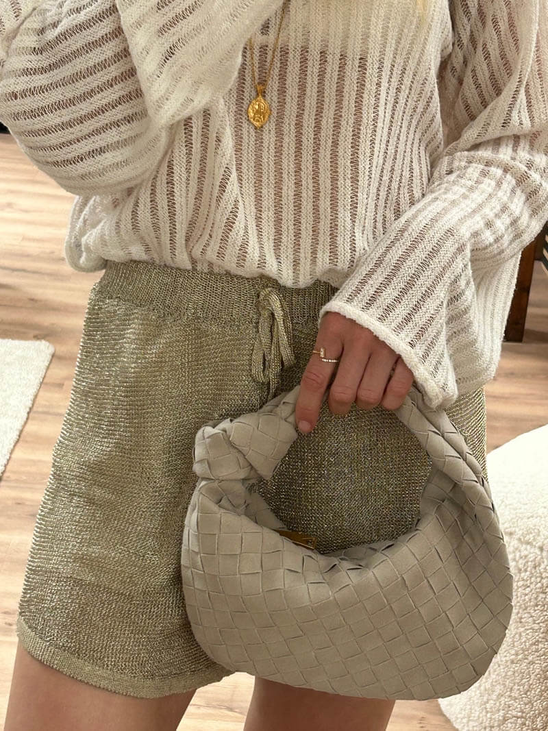 Small Luxury Suede Crossbody Bag with Gold Details