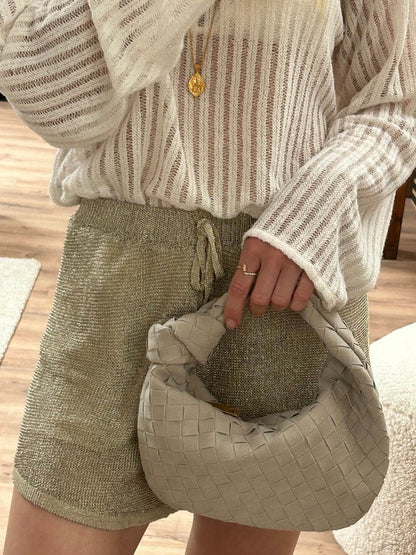 Small Luxury Suede Crossbody Bag with Gold Details