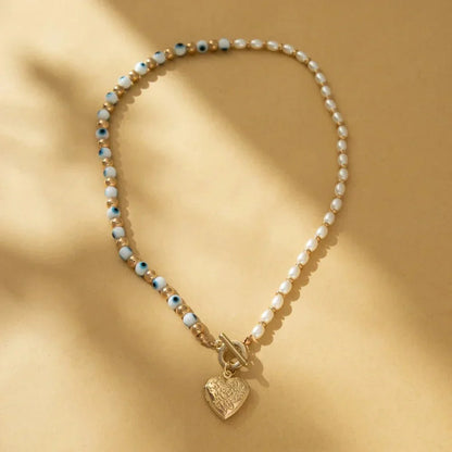 Lucky Eye Freshwater Pearl Heart Pendant Necklace