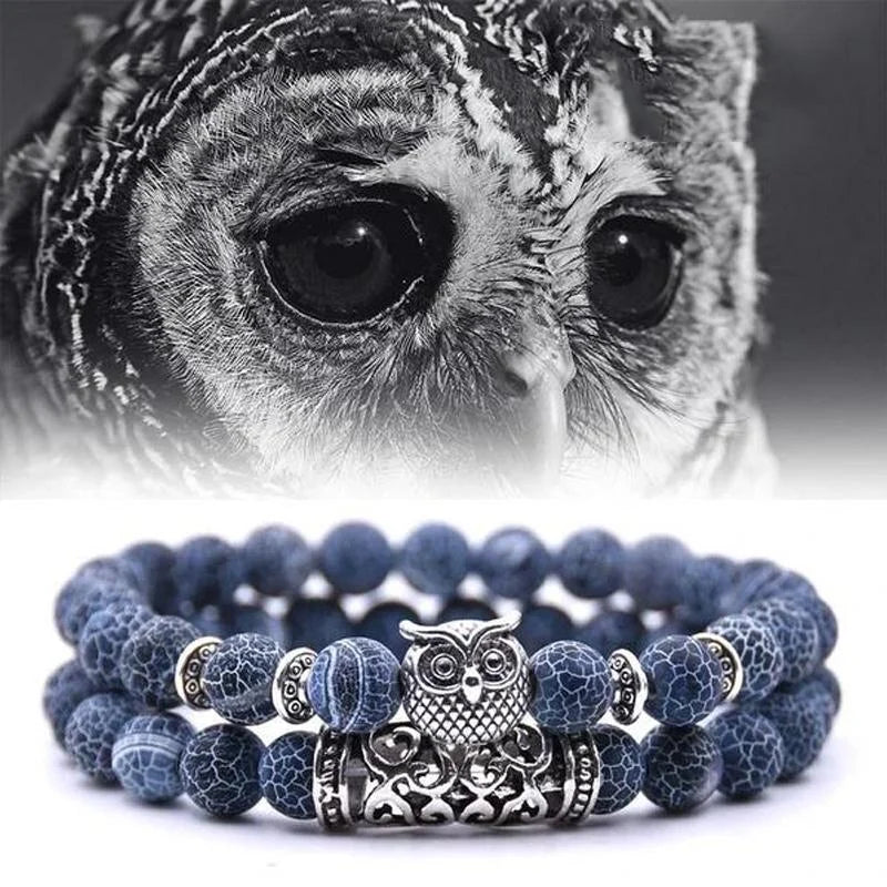 Boho Owl Beaded Stone Wristband - Fesara