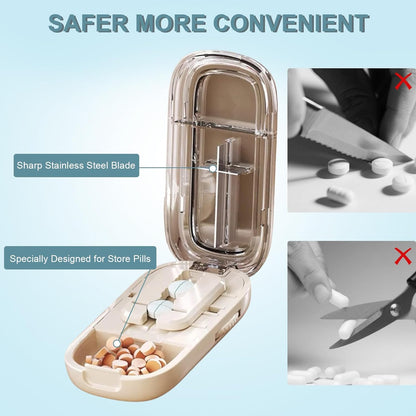 Compact Travel Pill Box with Adjustable Cutter