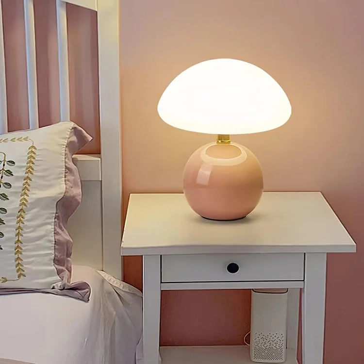 Rustic Mushroom Table Lamp - Warm Cream Bedroom Light