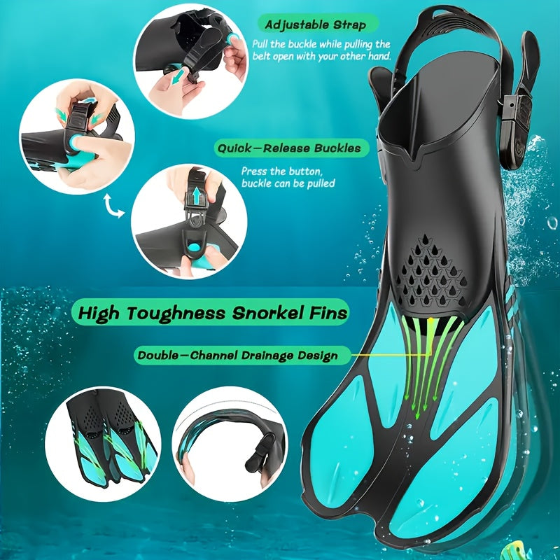 Compact Travel Snorkel Fins with Adjustable Heel - Fesara