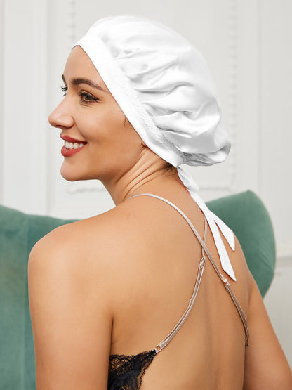 Soft Silk Sleep Cap with Satin Ribbons