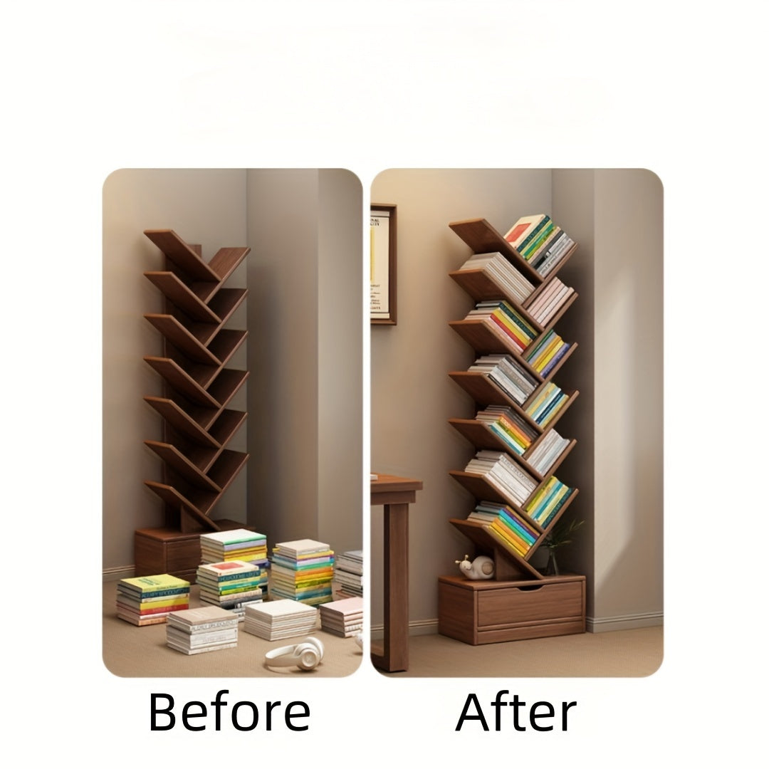 Tall Wooden Bookshelf - Compact Home Storage Unit