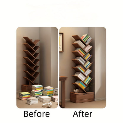 Tall Wooden Bookshelf - Compact Home Storage Unit