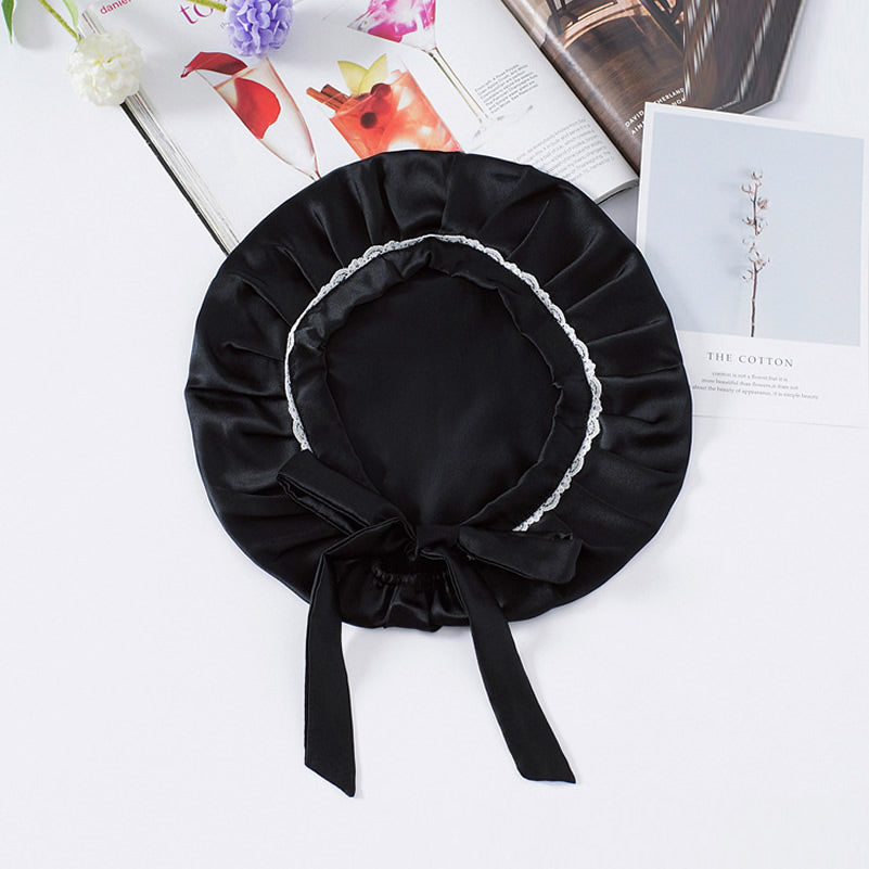 Soft Silk Sleep Cap with Satin Ribbons - Fesara