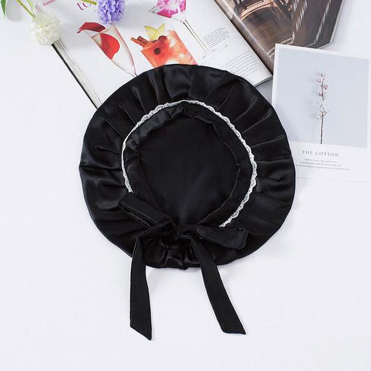 Soft Silk Sleep Cap with Satin Ribbons - Fesara