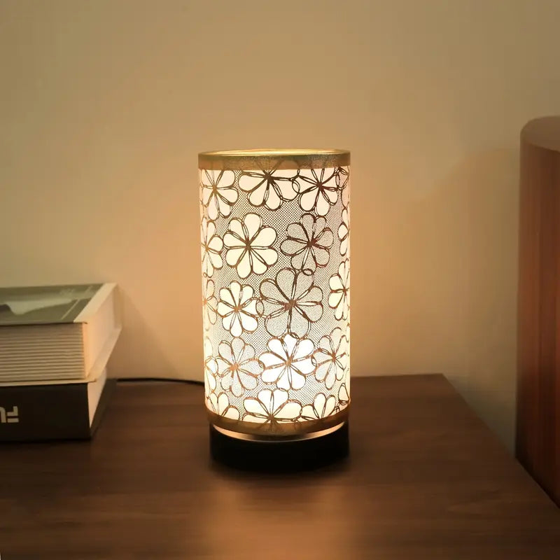 Rustic Farmhouse Desk Lamp with USB and Floral Shade
