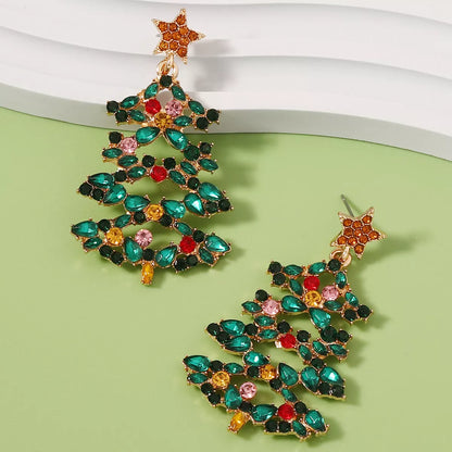 Sparkly Xmas Tree Dangle Earrings with Stones