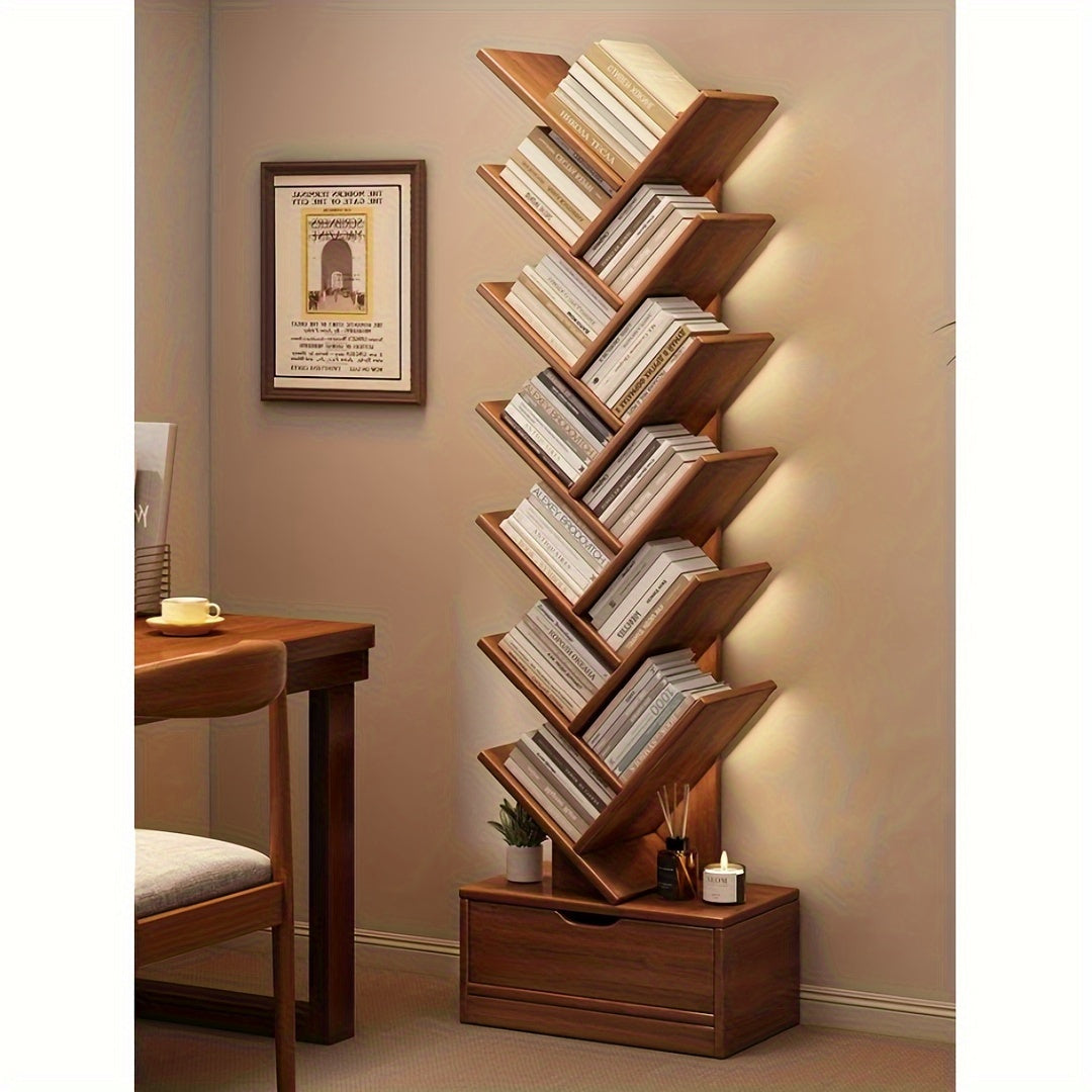 Tall Wooden Bookshelf - Compact Home Storage Unit