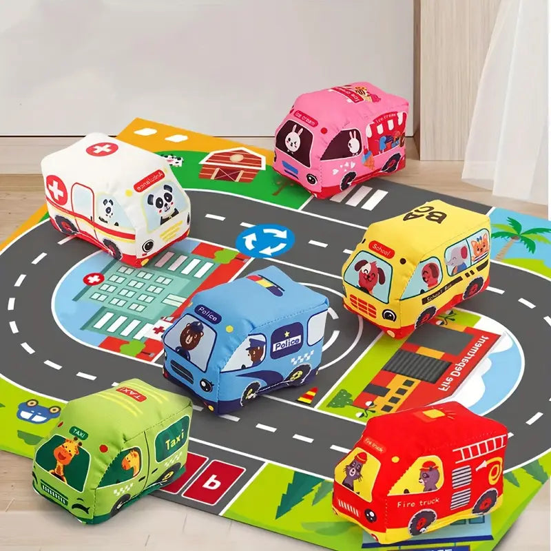 Portable 2-in-1 Soft Toy Cars Playset with Storage Bag