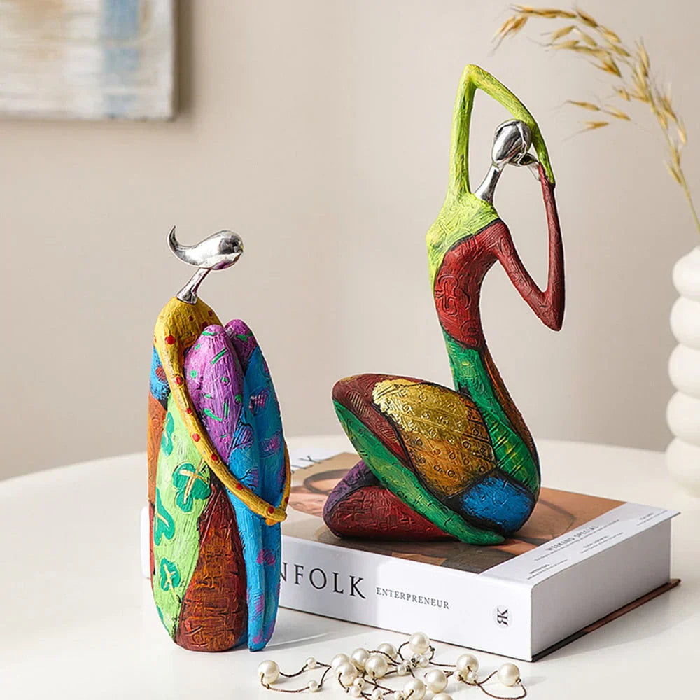 Colorful Resin Lady Figurines - Unique Handmade Home Decor Sculptures