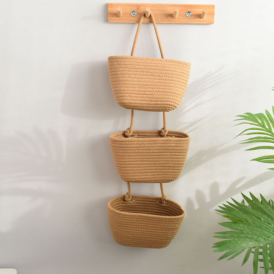 Natural Fiber 3-Tier Storage Basket - Fesara