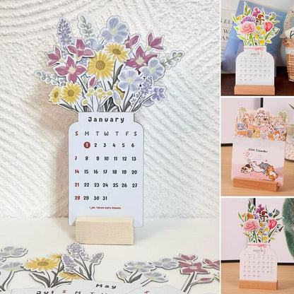 Stylish Wooden Frame 2024 Office Desk Calendar