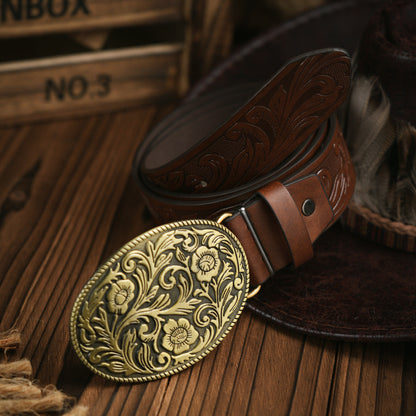 Men's Western Vegan Leather Belt with Strong Buckle