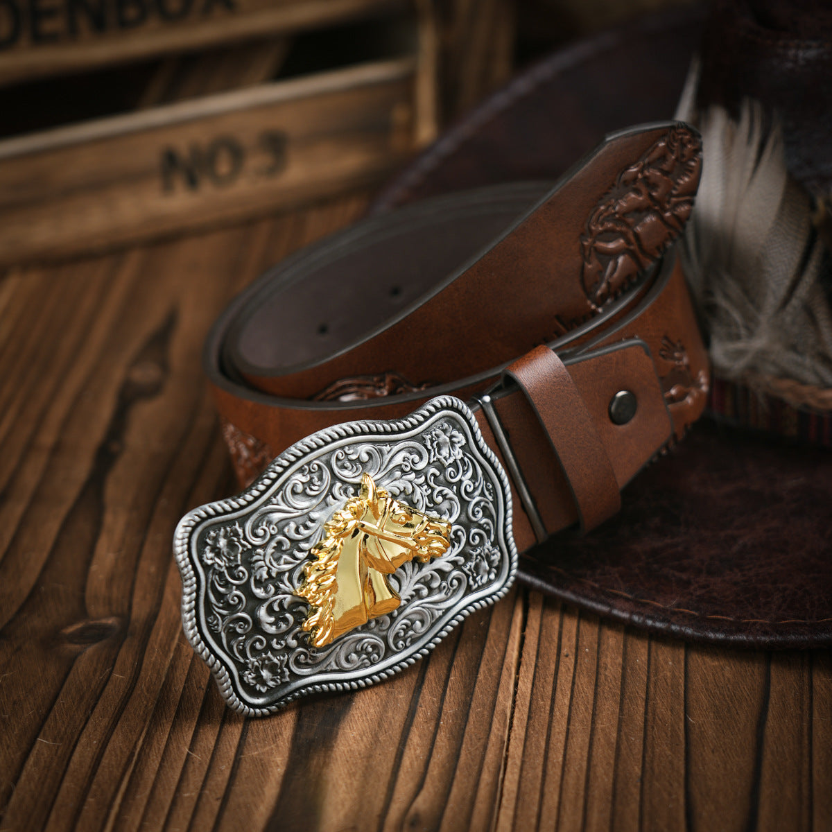 Classic Mens Leather Belt with Strong Metal Buckle