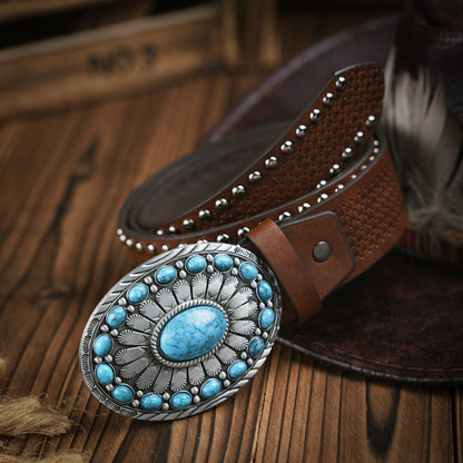 Classic Mens Leather Belt with Strong Metal Buckle