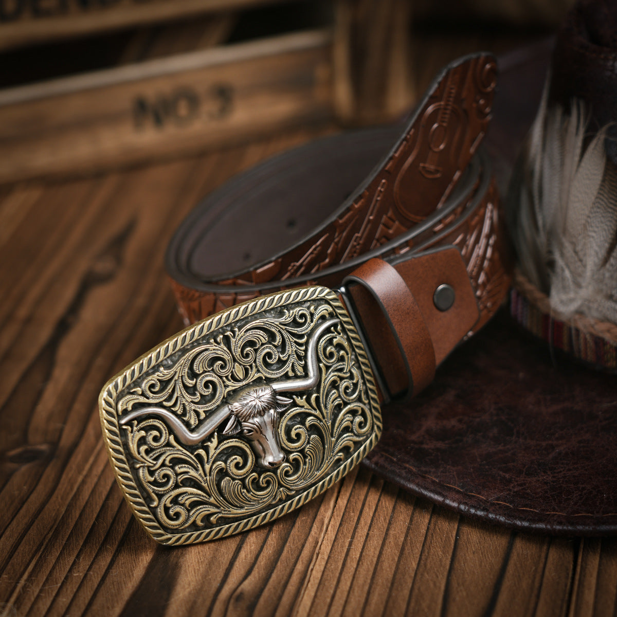 Men's Western Vegan Leather Belt with Strong Buckle