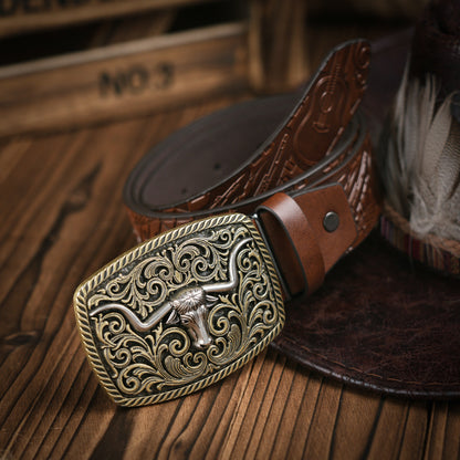 Men's Western Vegan Leather Belt with Strong Buckle