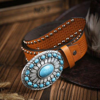 Men's Western Vegan Leather Belt with Strong Buckle