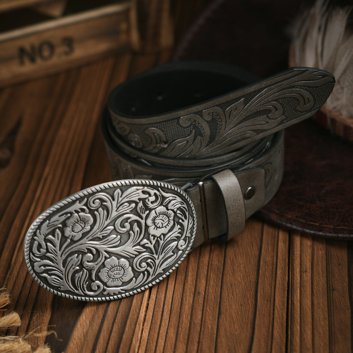 Men's Western Vegan Leather Belt with Strong Buckle