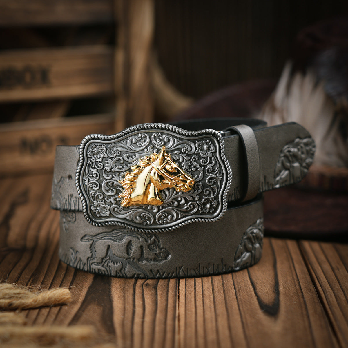 Men's Western Vegan Leather Belt with Strong Buckle