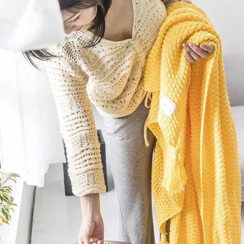 Cozy Wool Throw Blanket with Tassels