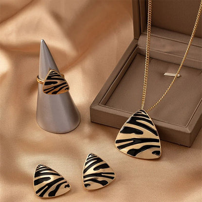 Animal Print Jewelry Set Necklace Earrings Ring