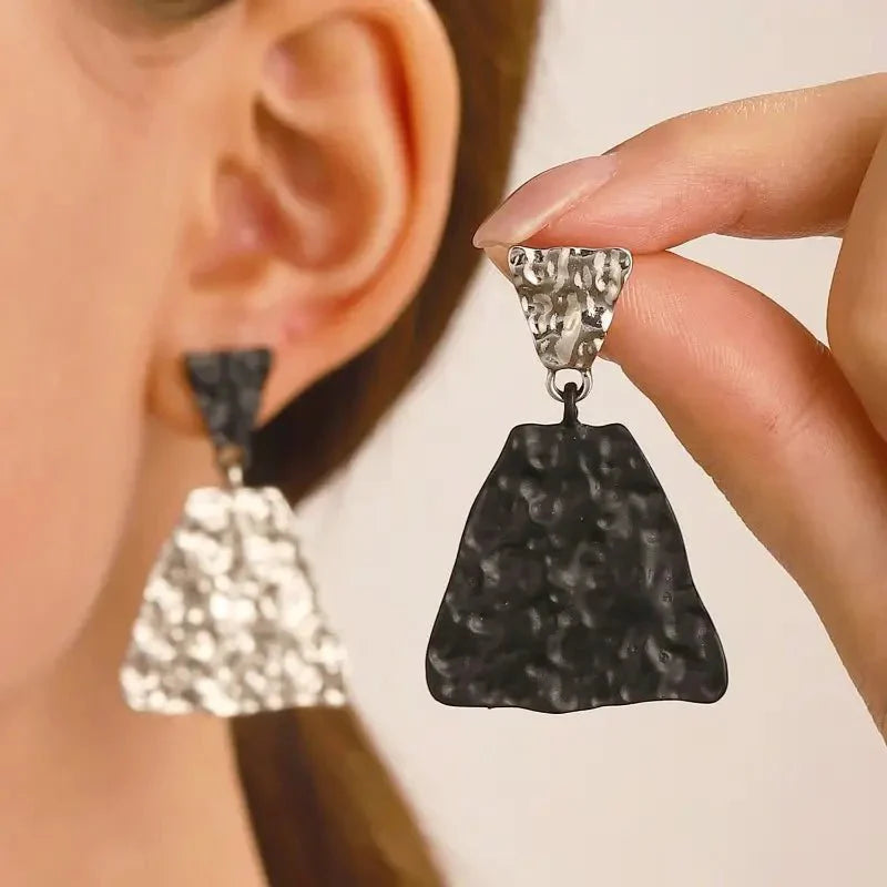 Modern Geometric Pattern Earrings Black White - Fesara